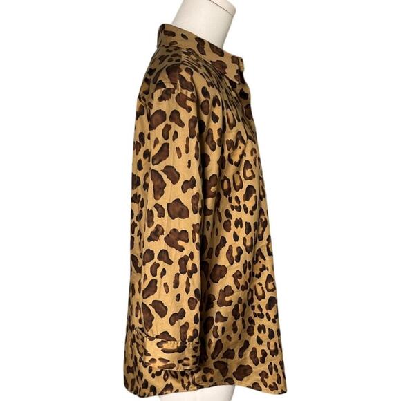 Chaps‎ XL Leopard Print Button Front Cotton Blouse Long Sleeve Safari Shirt - Picture 2 of 8